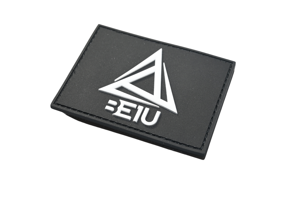 BE1U PVC 3D velcro patch in black and white at angle