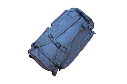 Grey BE1U duffle bag with shoulder straps top