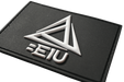 BE1U PVC 3D velcro patch in black and white at angle zoomed view