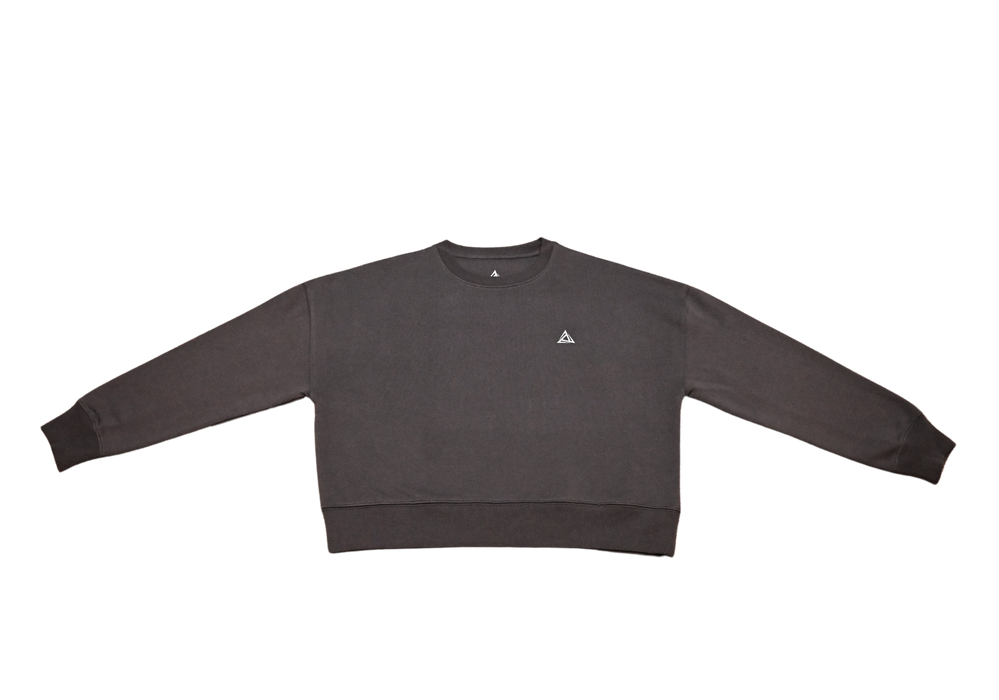 Anthracite sweatshirt front view with small white BE1U logo