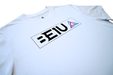 White T-shirt side view with BE1U chest text and logo