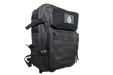 BE1U black backpack with velcro patch front angled view
