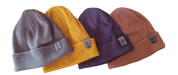 Top view multiple colour beanies with leather BE1U logo