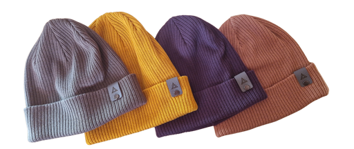Top view multiple colour beanies with leather BE1U logo