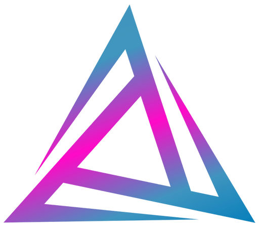 BE1U triangular logo with blue and pink gradient fill 