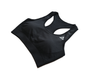 Side view black sports bra with white BE1U logo