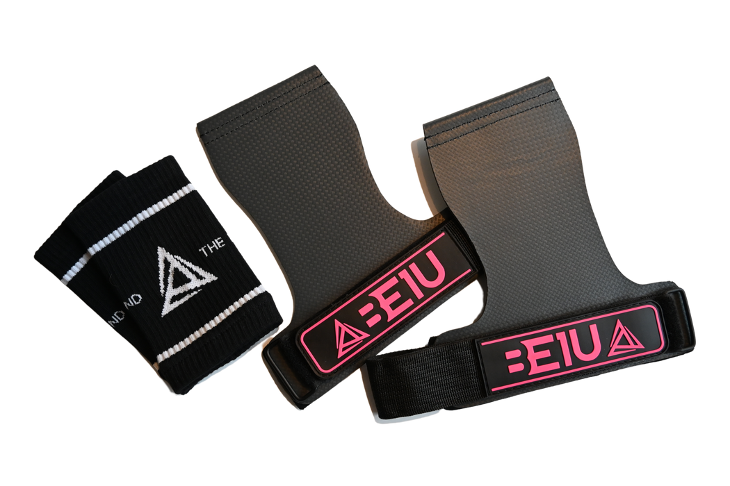 Black and pink BE1U hand grips with sweatbands