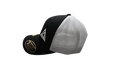 BE1U trucker cap with logo in black and white side view