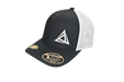 BE1U trucker cap with logo in black and white angled view